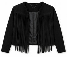 Cargar imagen en el visor de la galería, Chaqueta Negra Gamuza Flecos ♻️