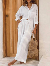 Cargar imagen en el visor de la galería, Pantalón de Lino Pretina Elasticada Blanco