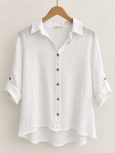 Cargar imagen en el visor de la galería, Camisa Lino Mangas Arremangables Blanca