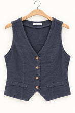 Cargar imagen en el visor de la galería, Gilet de lino Made in Italy color azul marino