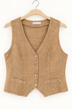 Cargar imagen en el visor de la galería, Gilet de lino Made in Italy color camel