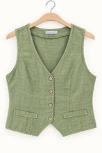 Cargar imagen en el visor de la galería, Gilet de lino Made in Italy color verde salvia