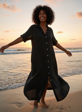 Cargar imagen en el visor de la galería, VESTIDO BLUSON LINO LARGO CON BOTONES