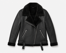 Cargar imagen en el visor de la galería, Chaqueta biker negra de eco cuero PU con interior completo de chiporro negro para mujer

