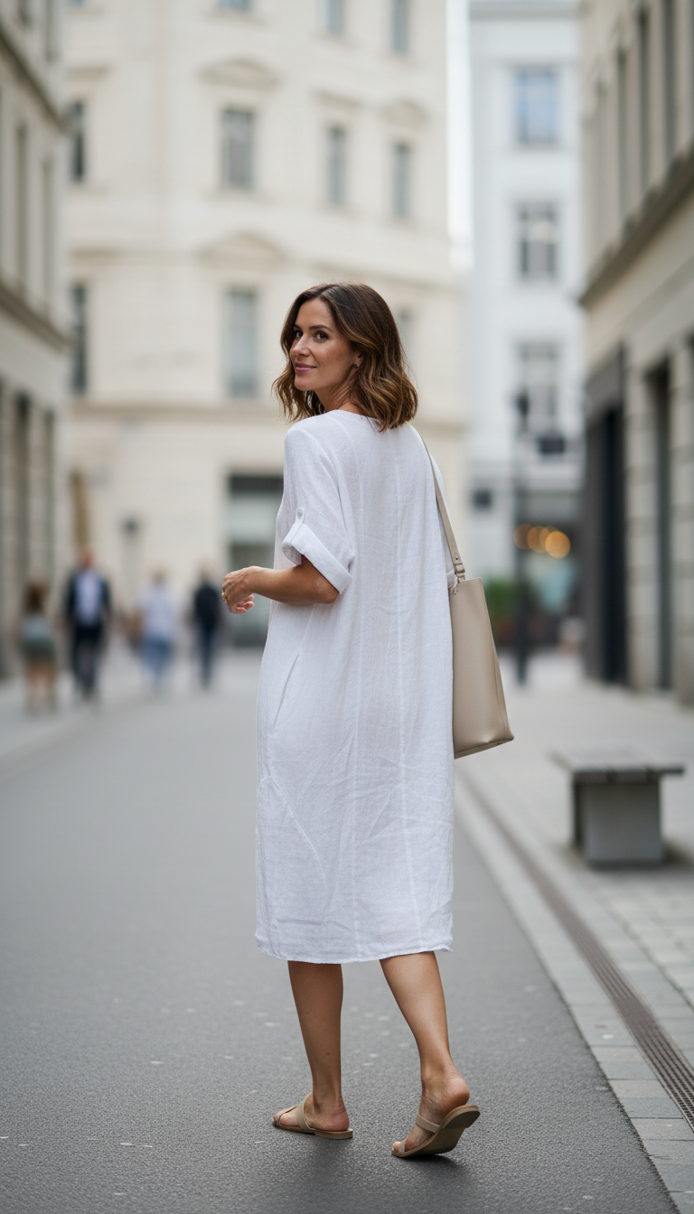 VESTIDO LINO SUELTO CON MANGAS 3/4 (VARIOS COLORES)