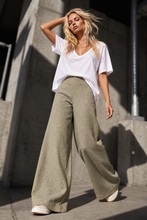 Cargar imagen en el visor de la galería, Pantalon Lino Pretina Lisa Verde Gris
