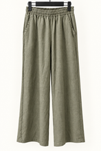 Cargar imagen en el visor de la galería, Pantalón de Lino Pretina Elasticada Verde Gris

