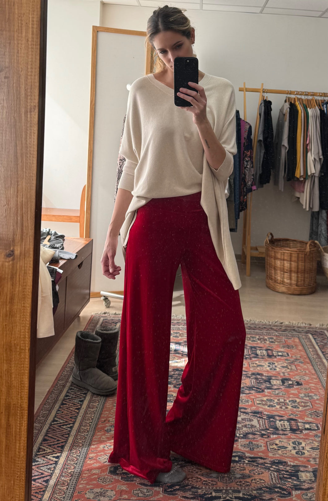 PANTALON SOFIA TERCIOPELO ROJO ITALIANO