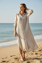 Cargar imagen en el visor de la galería, VESTIDO BLUSON LINO LARGO CON BOTONES
