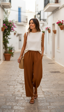 Cargar imagen en el visor de la galería, PANTALON LINO CAMEL TIERRA
