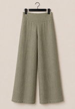 Cargar imagen en el visor de la galería, Pantalon Lino Pretina Lisa Verde Gris
