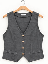 Cargar imagen en el visor de la galería, Gilet de lino Made in Italy color gris grafito
