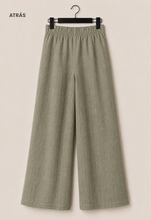 Cargar imagen en el visor de la galería, Vista de atrás — Pantalon Lino Pretina Lisa Verde Gris
